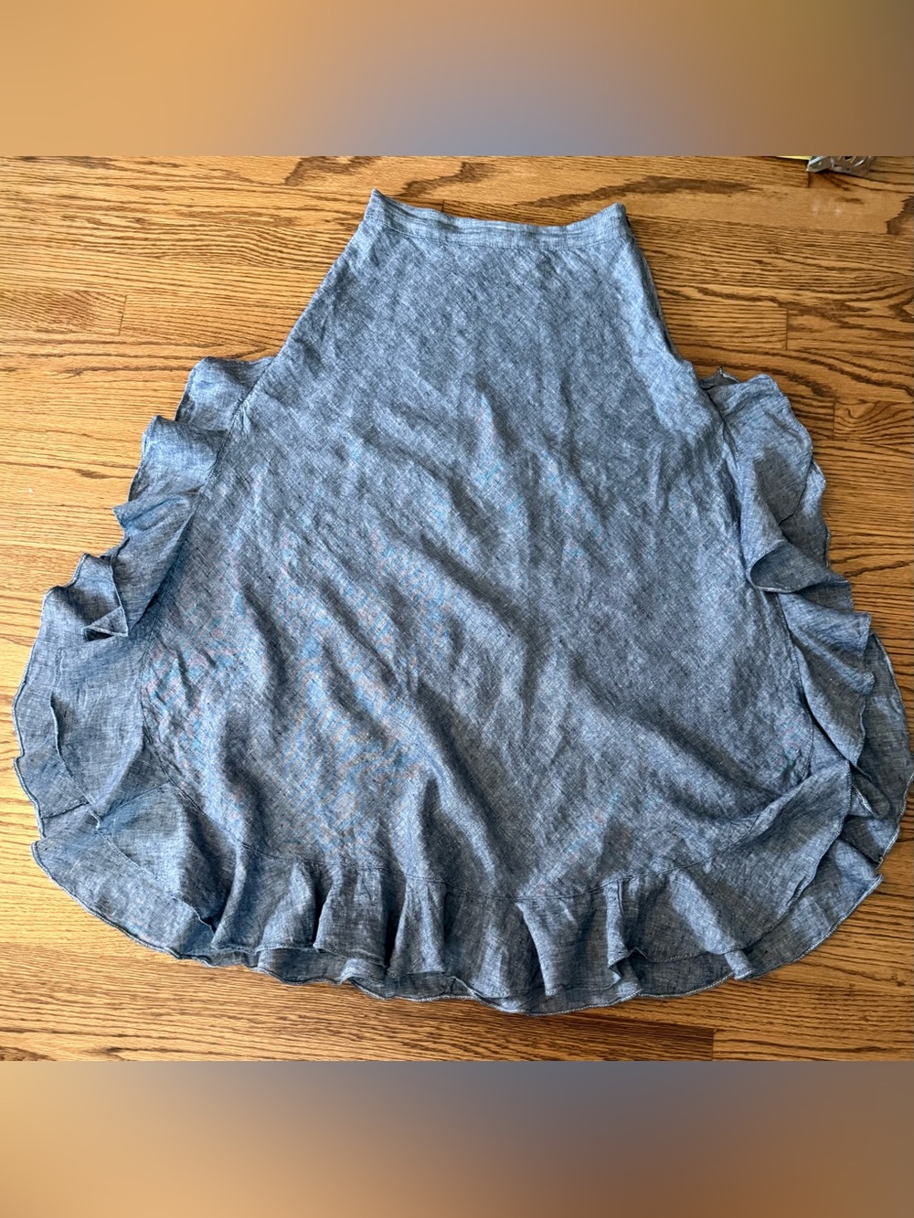 Sophie Max Women's Blue Chambray Solid A-Line Midi Skirt Ruffled Size XS